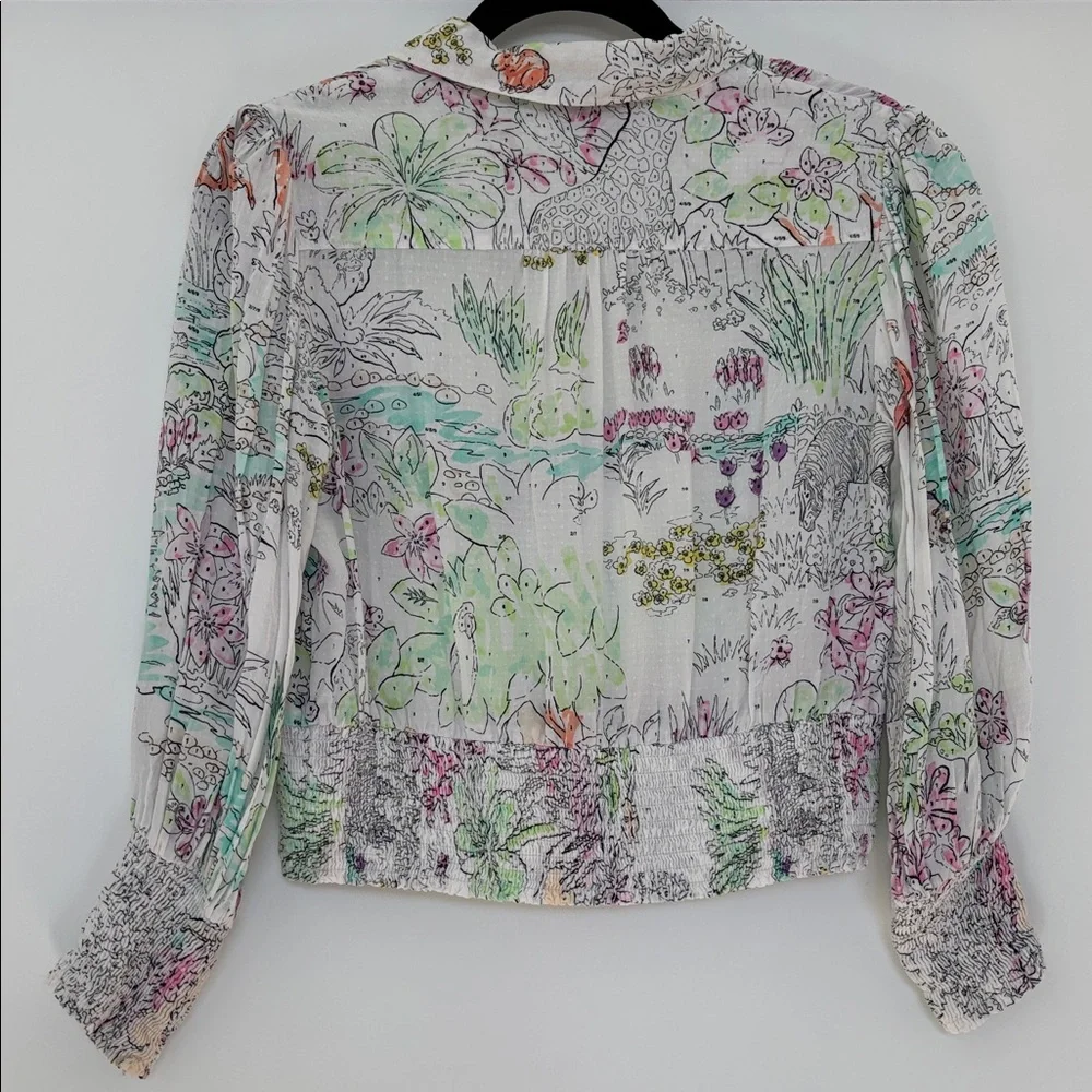 Anthropologie Maeve Jungle Rosa Blouse in Ivory